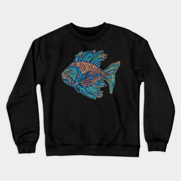 Light blue colorful fish drawing Crewneck Sweatshirt by DaveDanchuk